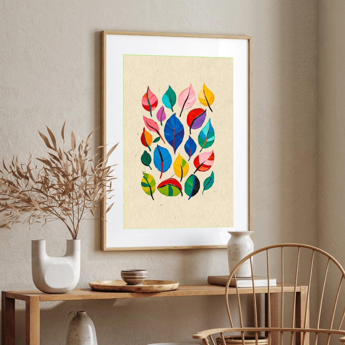 Colorfull Leaves ( Multicolor scattered leaves – bold, thick strokes ) 2 : 3 Vertical Premium Wall Art Canvas by MeriDeewar