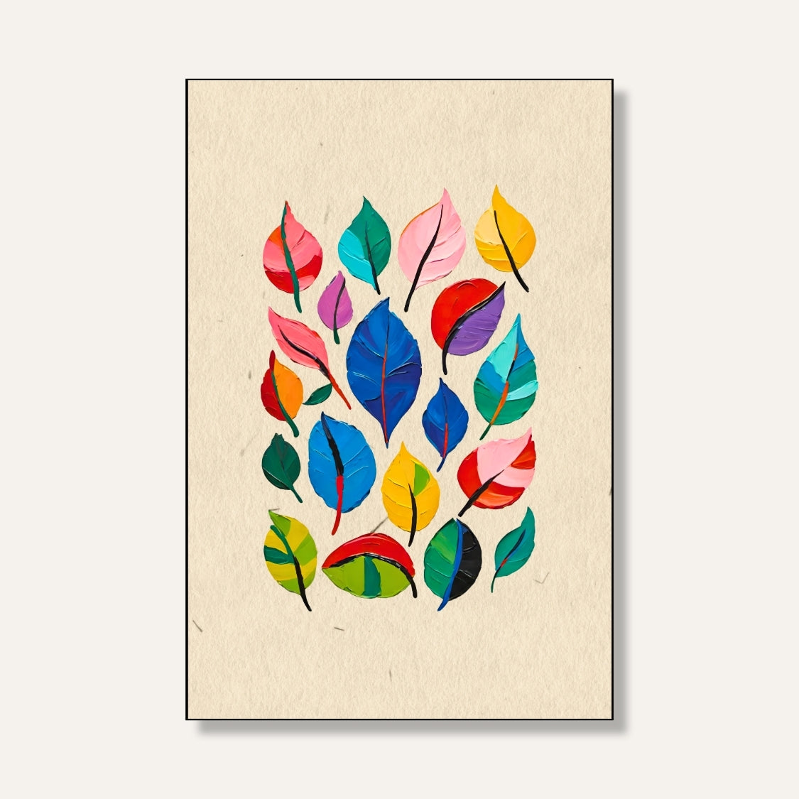 Colorfull Leaves ( Multicolor scattered leaves – bold, thick strokes ) 2 : 3 Vertical Premium Wall Art Canvas by MeriDeewar