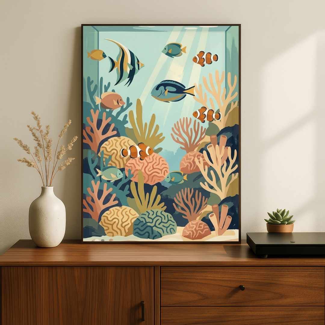 "Coral Reef Ecosystem" Art Poster | Vertical Borderless Art Frame Poster Premium Wall Art Canvas by MeriDeewar