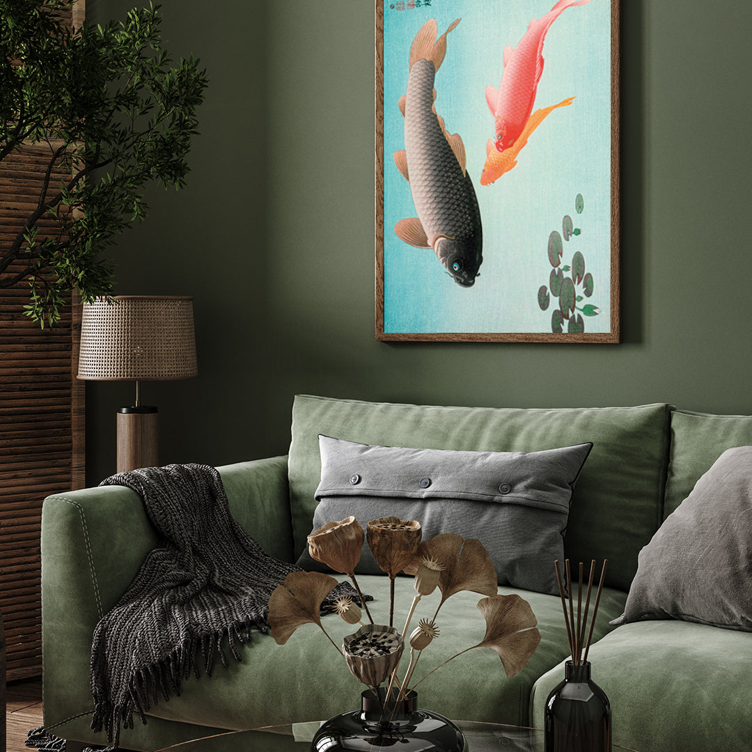 Couple Fish Poster by Ohara Koson 3 : 4 Vertical New Premium Wall Art Canvas by MeriDeewar