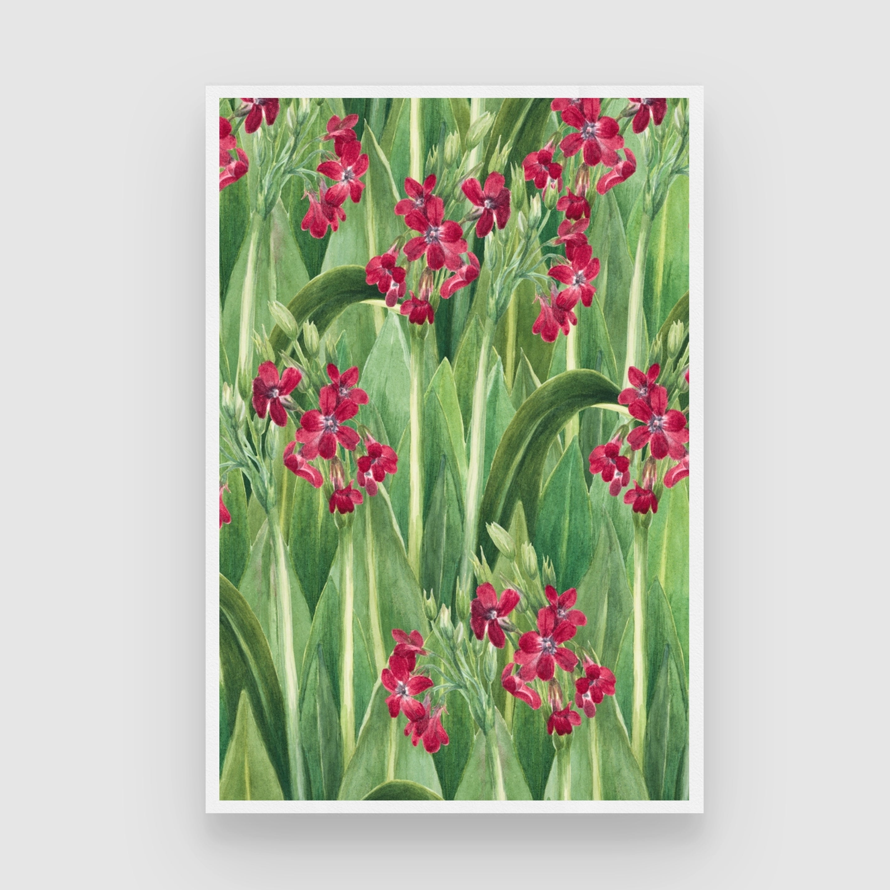 Crimson Garden – Botanical Floral Canvas Wall Art 2 : 3 Vertical Premium Wall Art Canvas by MeriDeewar