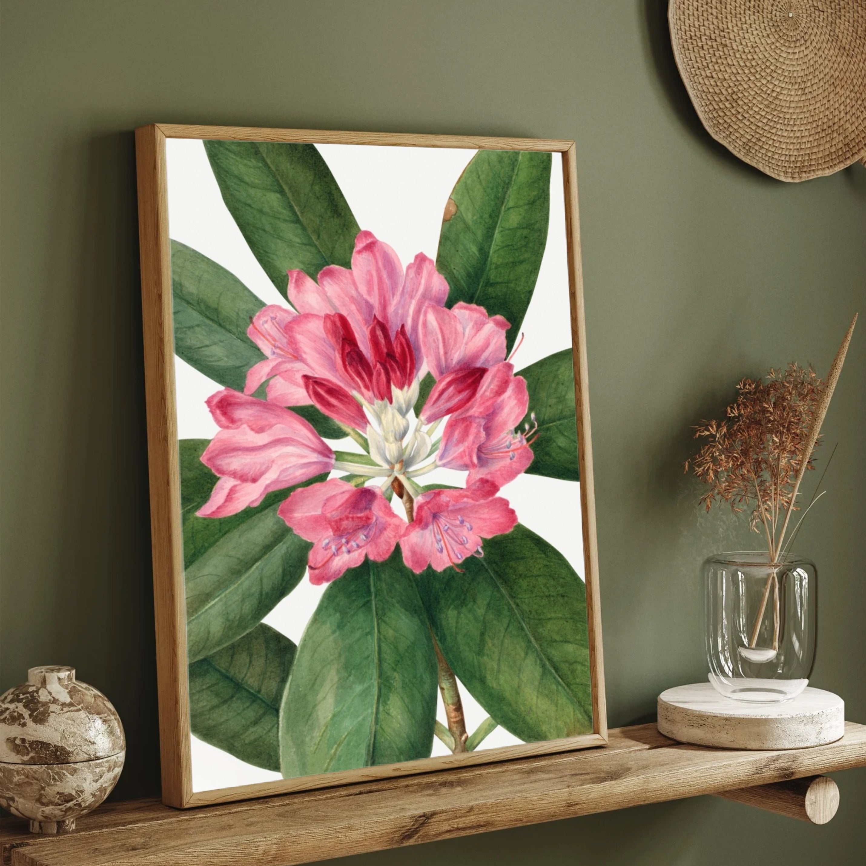 Crimson Grace – Pink Botanical Wall Art Print 2 : 3 Vertical Premium Wall Art Canvas by MeriDeewar