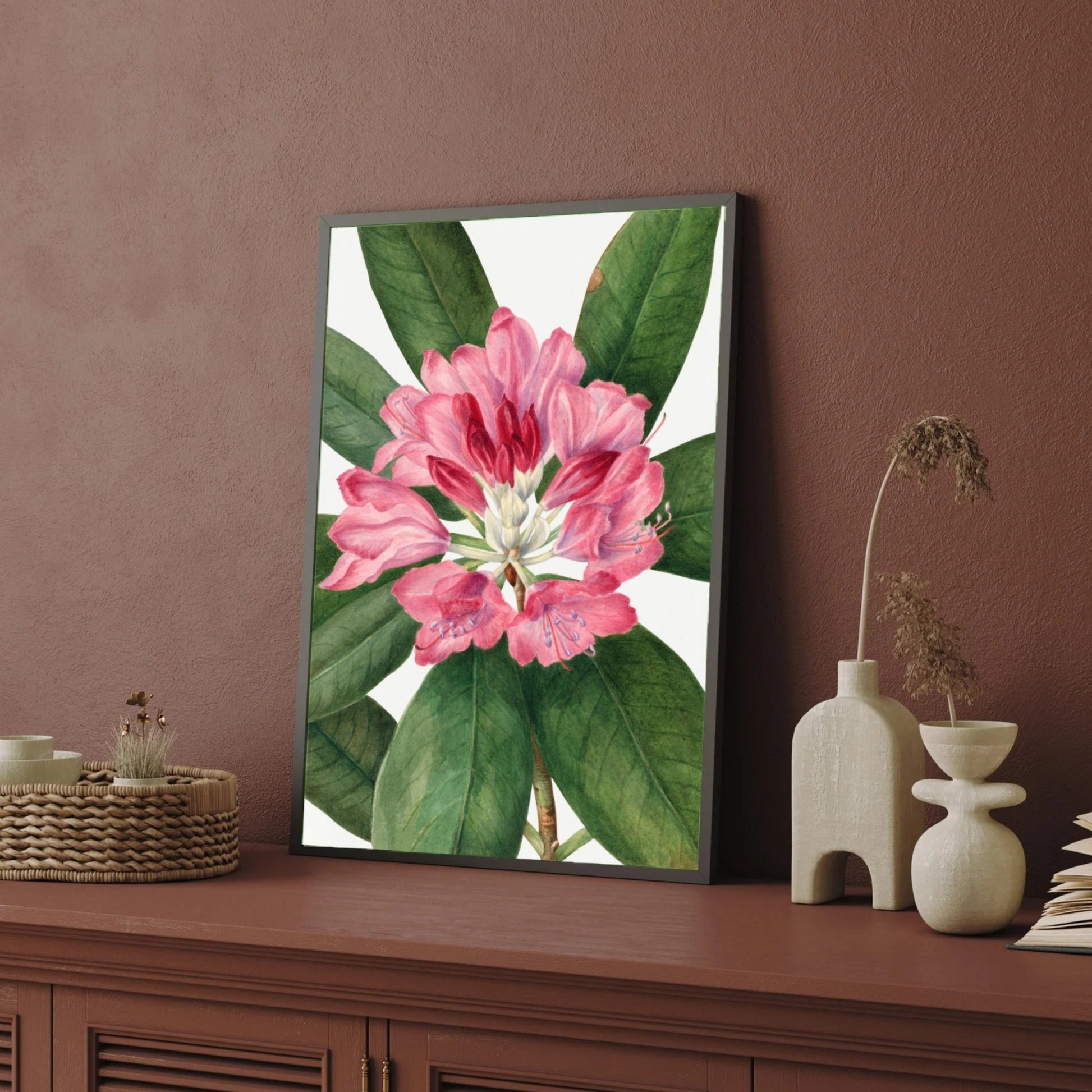 Crimson Grace – Pink Botanical Wall Art Print 2 : 3 Vertical Premium Wall Art Canvas by MeriDeewar