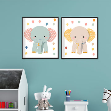 Cute Baby Elephant Wall Art Set Of 2 Walls Premium Wall Art Canvas by MeriDeewar