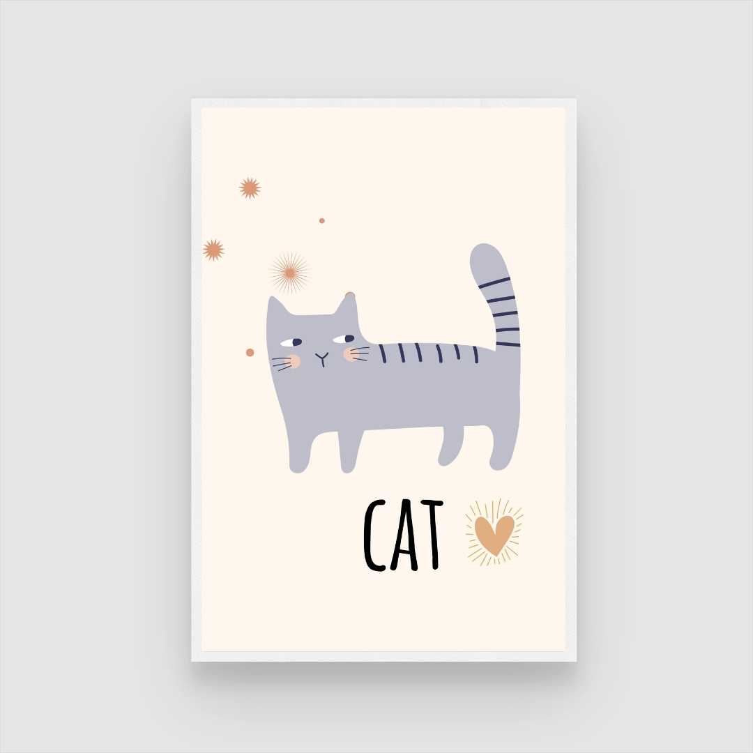 Cute Minimalist Boho Cat Nursery Wall Art | Pastel Framed Print 2 : 3 Vertical Premium Wall Art Canvas by MeriDeewar