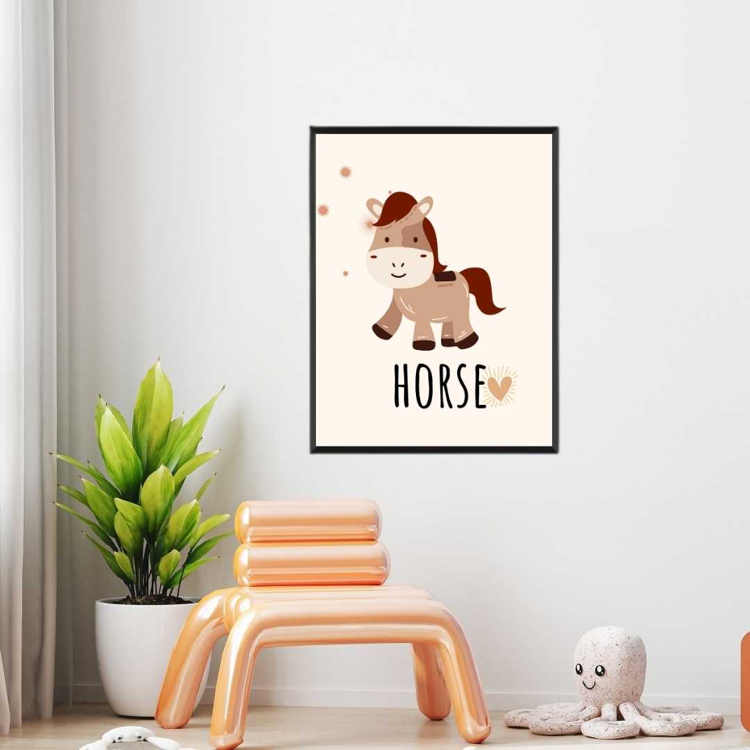 Cute Minimalist Boho Horse Nursery Wall Art | Pastel Framed Print 2 : 3 Vertical Premium Wall Art Canvas by MeriDeewar