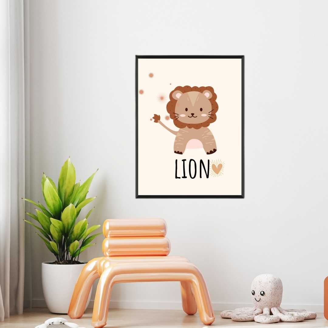 Cute Minimalist Boho Lion Nursery Wall Art | Pastel Framed Print 2 : 3 Vertical Premium Wall Art Canvas by MeriDeewar