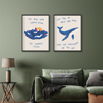 Cute Whale Quote Set of Two Paintings Walls Premium Wall Art Canvas by MeriDeewar