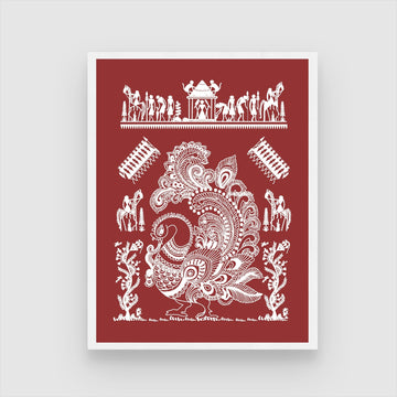 Daily Rhythms Warli Painting: 'Whispers of the Land' - Rural Art 3 : 4 Vertical New Premium Wall Art Canvas by MeriDeewar