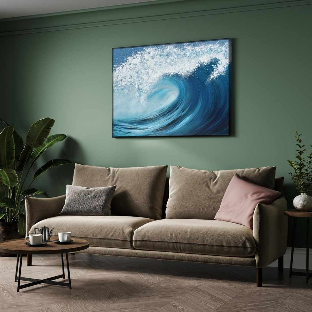 "Deep Blue Power" Seascape Oil Painting Giclée Print | Fine Art Wall Art 4 : 3 Horizontal Premium Wall Art Canvas by MeriDeewar