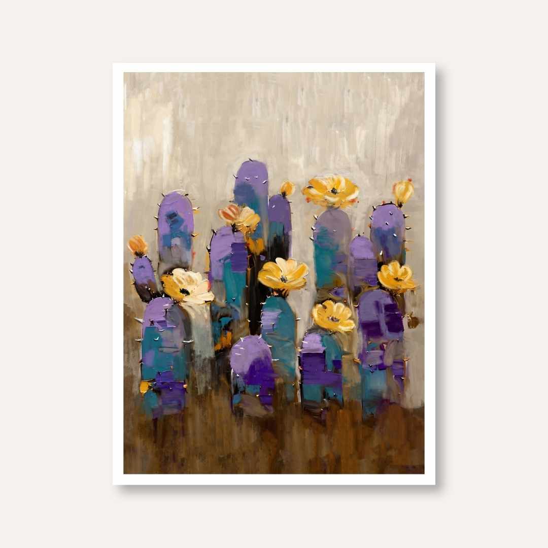 "Desert Bloom Sunset" Classical Oil Painting Botanical Giclée Print | Fine Art Wall Art 3 : 4 Vertical Premium Wall Art Canvas by MeriDeewar