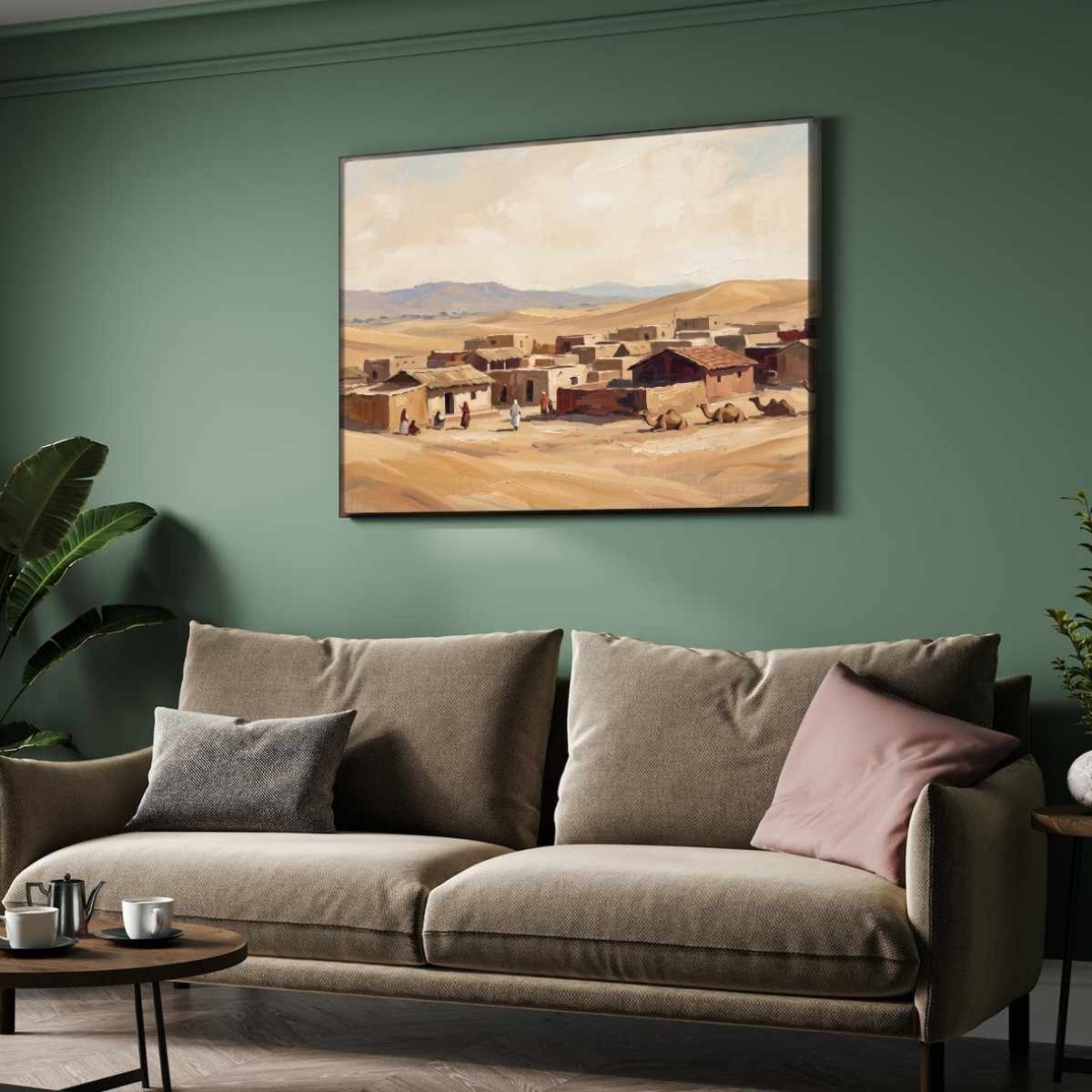 "Desert Oasis Settlement" Landscape Giclée Print | Fine Art Wall Art 2 : 3 Horizontal Premium Wall Art Canvas by MeriDeewar