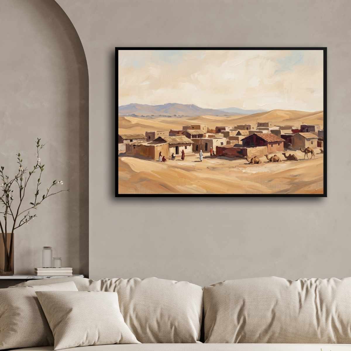 "Desert Oasis Settlement" Landscape Giclée Print | Fine Art Wall Art 2 : 3 Horizontal Premium Wall Art Canvas by MeriDeewar
