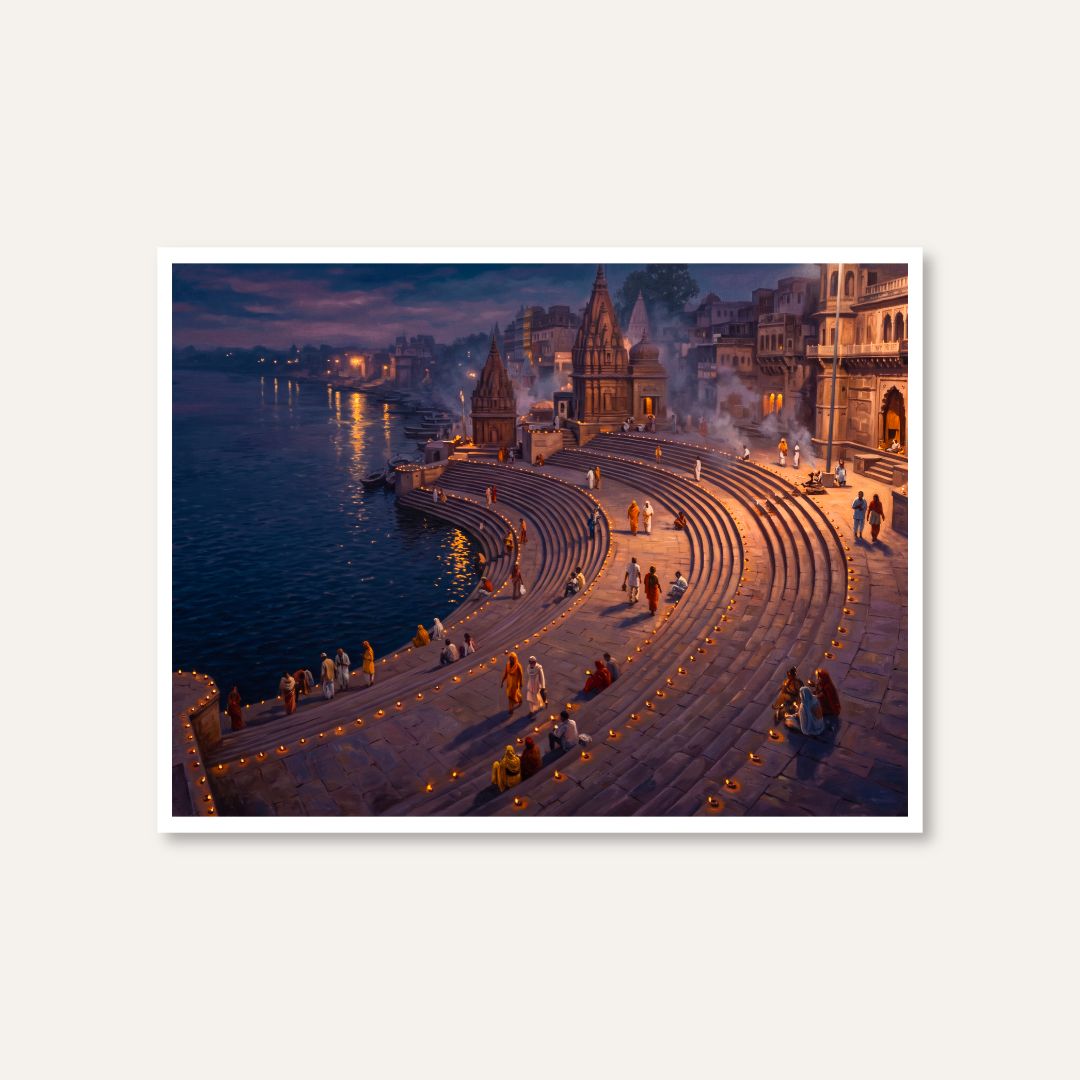Dev Deepawali Kashi | Horizontal Wall Art 4 : 3 Horizontal Premium Wall Art Canvas by MeriDeewar