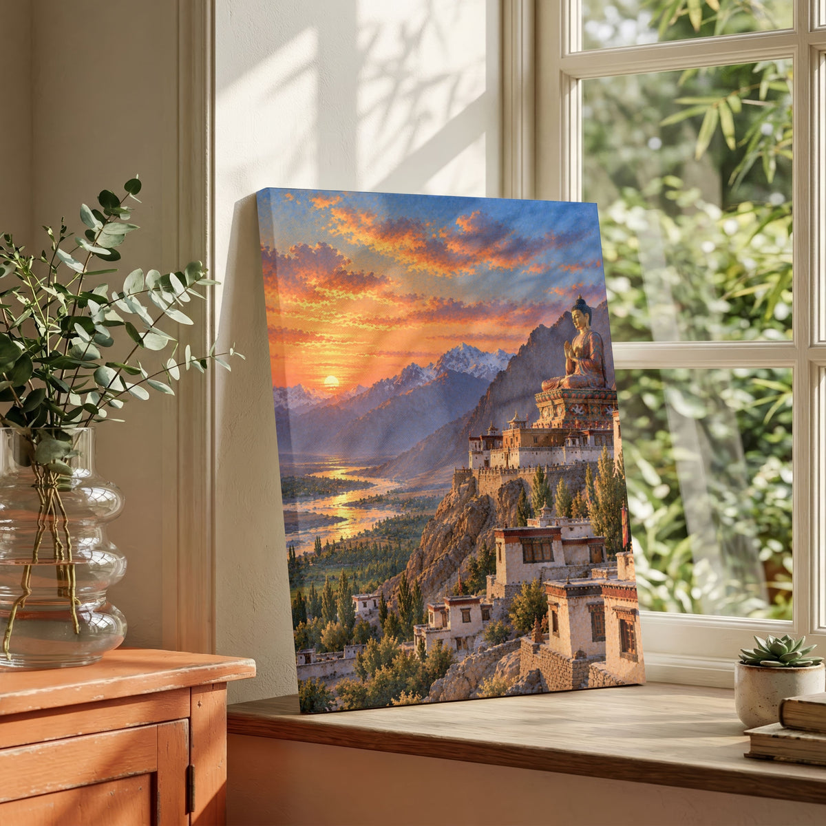 Diskit Monastery | Ladakh Nubra Valley Maitreya Buddha Gallery Wrap Canvas Curate Gallery Wrap Premium Wall Art Canvas by MeriDeewar