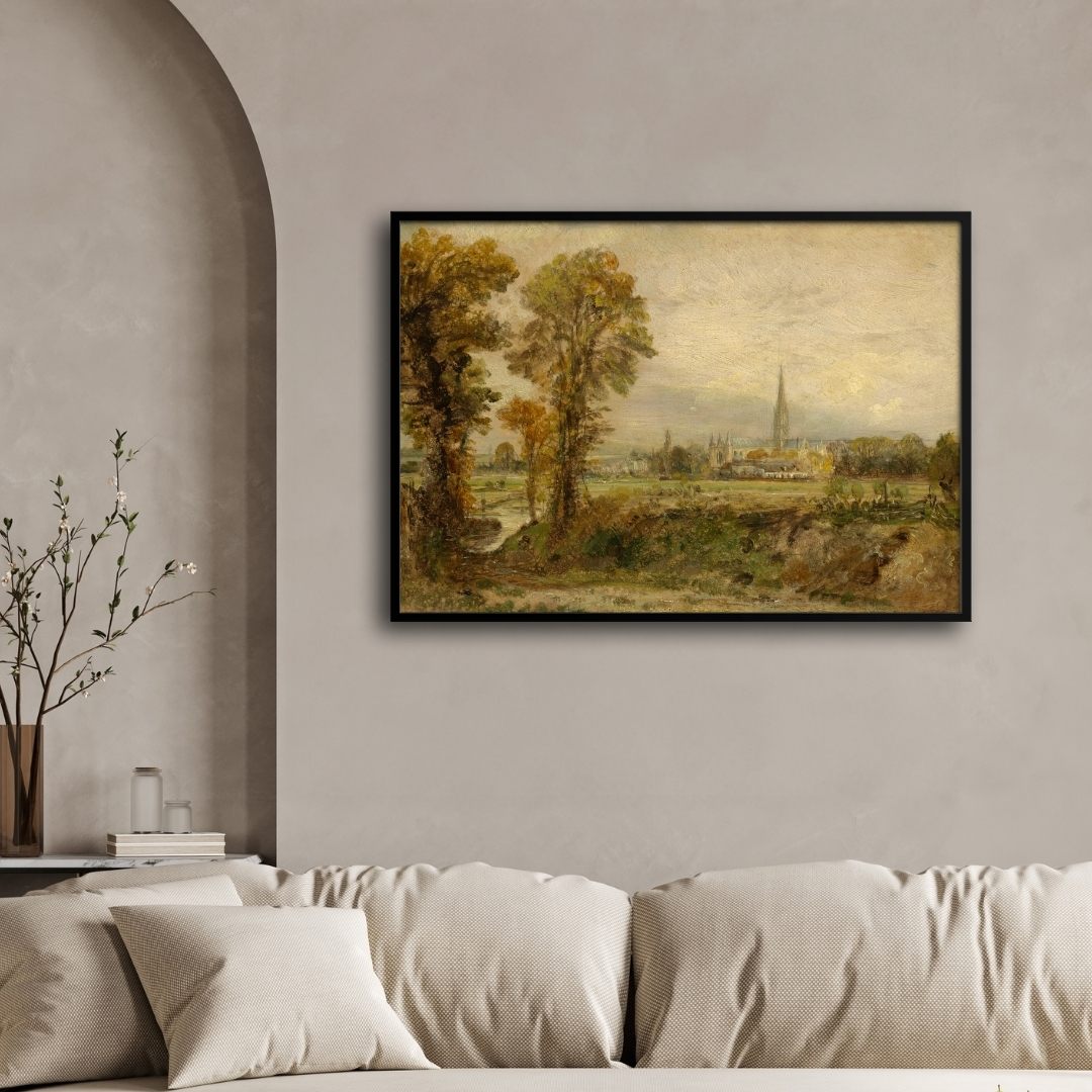 Distant View of Salisbury Cathedral Artwork - Timeless Masterpiece 2 : 3 Horizontal Premium Wall Art Canvas by MeriDeewar