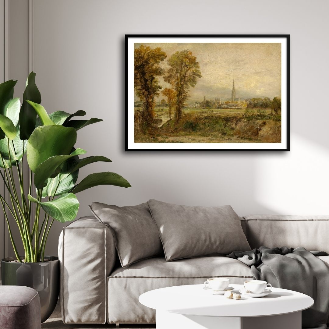 Distant View of Salisbury Cathedral Artwork - Timeless Masterpiece 2 : 3 Horizontal Premium Wall Art Canvas by MeriDeewar