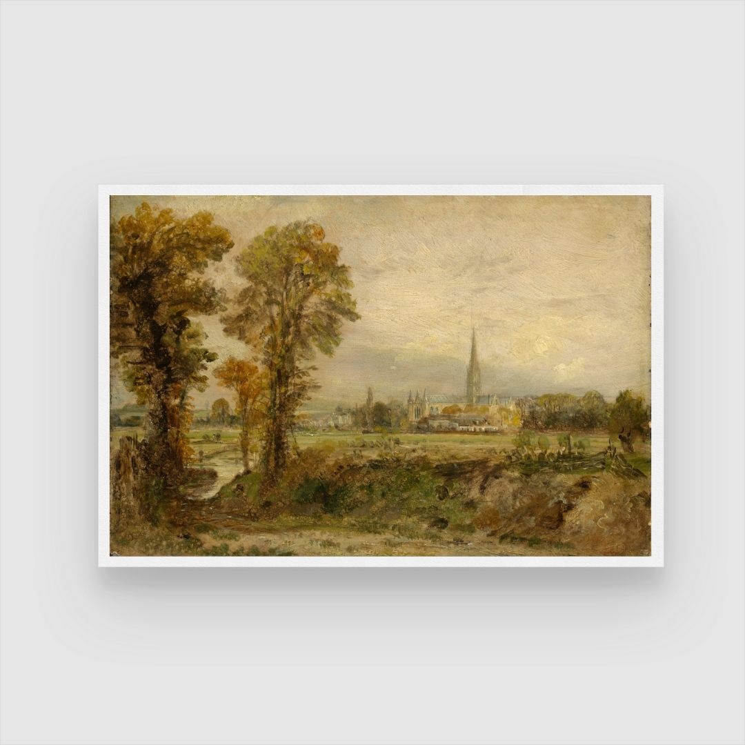 Distant View of Salisbury Cathedral Artwork - Timeless Masterpiece 2 : 3 Horizontal Premium Wall Art Canvas by MeriDeewar