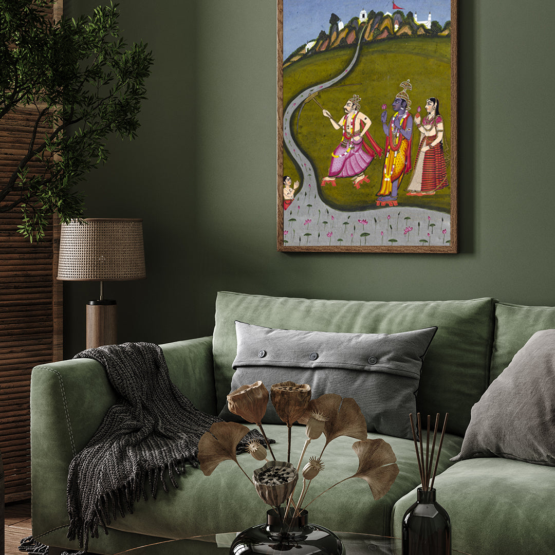 Divine Journey Of Krishna Painting 2 : 3 Vertical Premium Wall Art Canvas by MeriDeewar