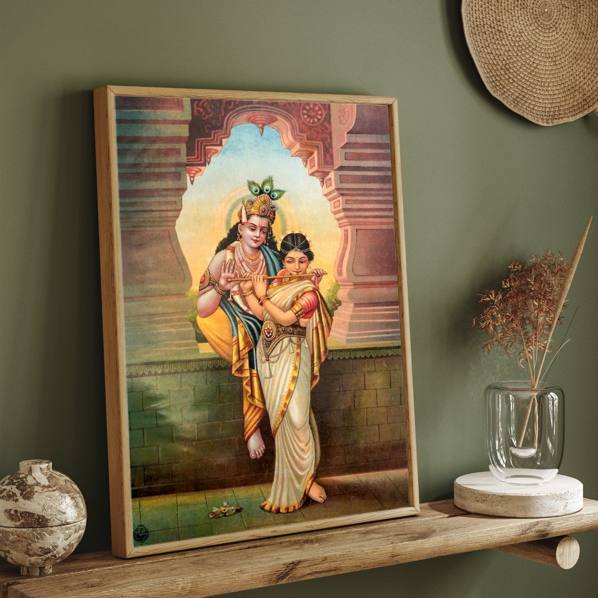 Divine Love of Krishna and Radha – Traditional Indian Art Print 2 : 3 Vertical Premium Wall Art Canvas by MeriDeewar