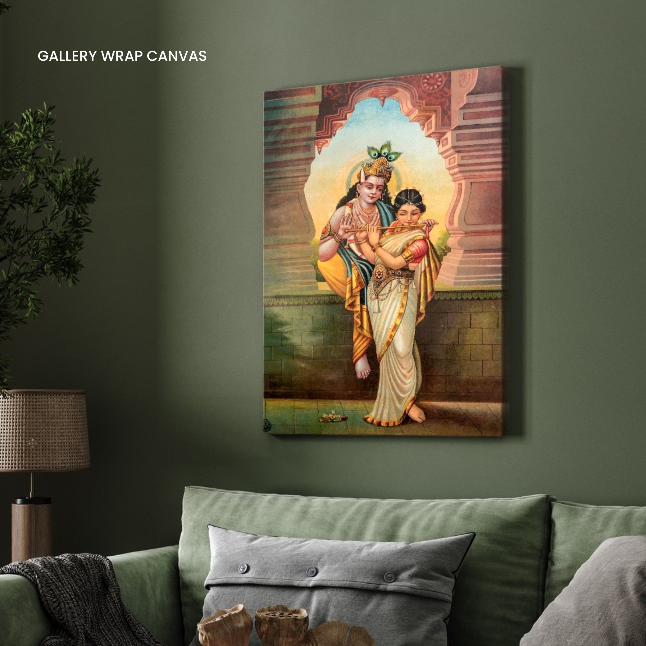 Divine Love of Krishna and Radha – Traditional Indian Art Print 2 : 3 Vertical Premium Wall Art Canvas by MeriDeewar