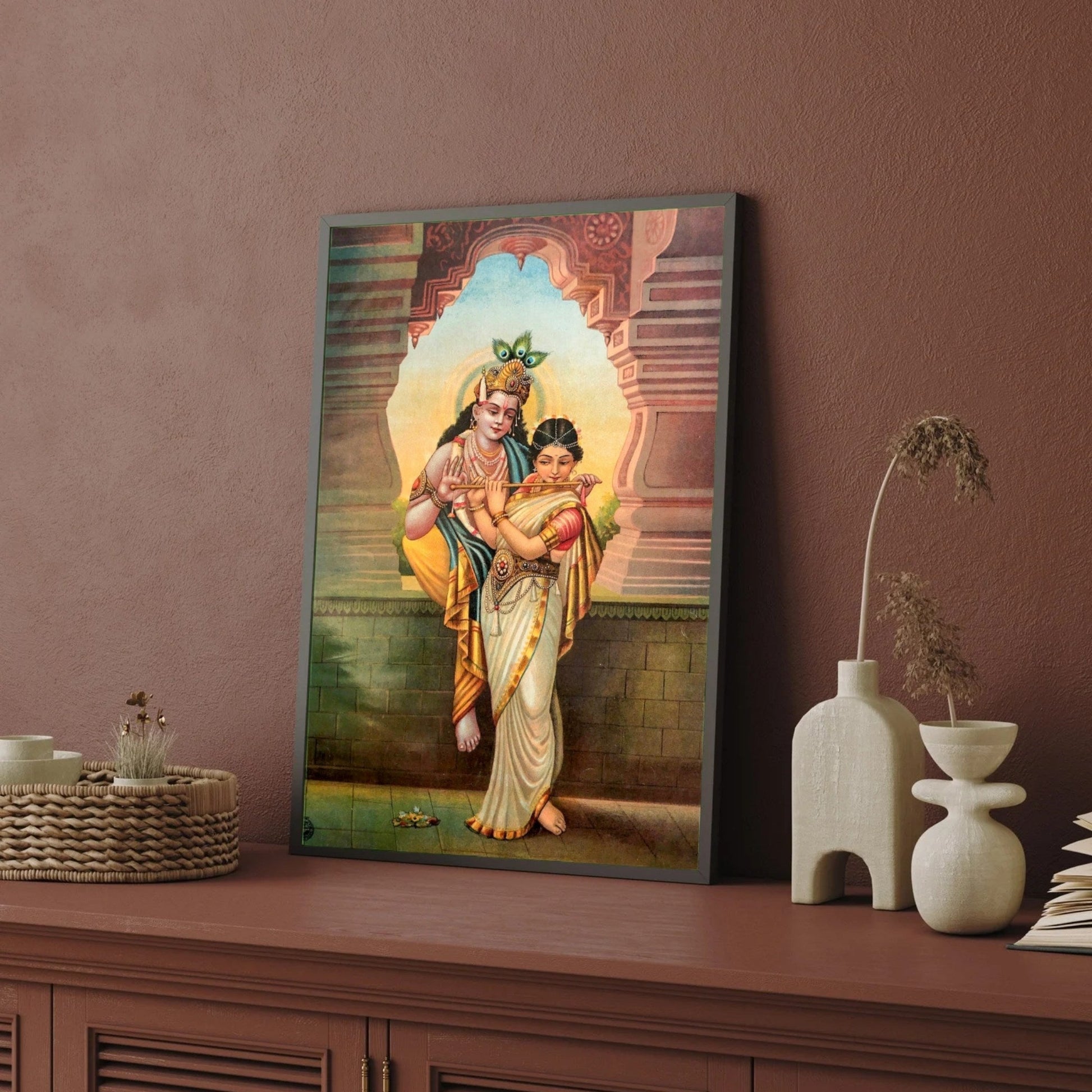 Divine Love of Krishna and Radha – Traditional Indian Art Print 2 : 3 Vertical Premium Wall Art Canvas by MeriDeewar