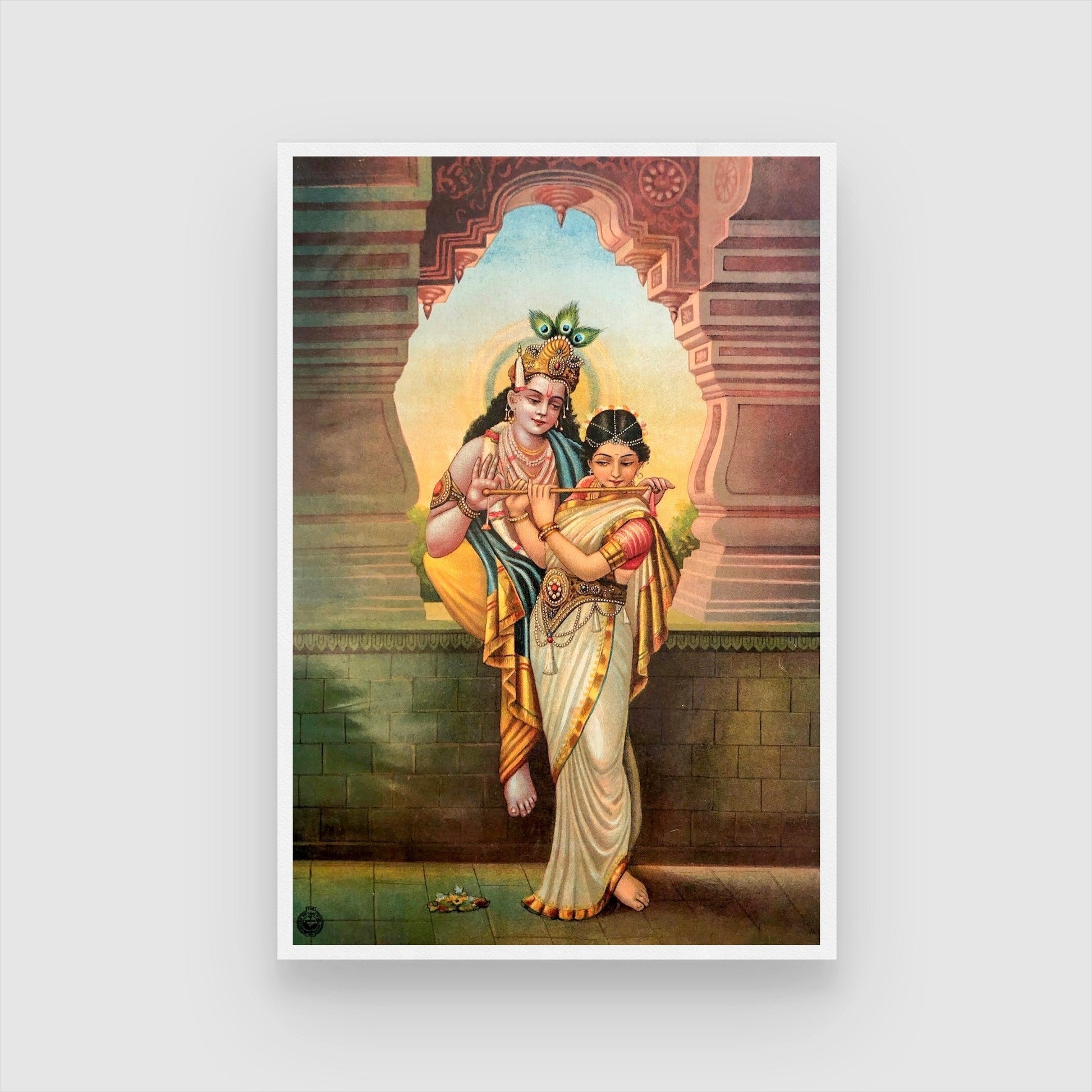 Divine Love of Krishna and Radha – Traditional Indian Art Print 2 : 3 Vertical Premium Wall Art Canvas by MeriDeewar