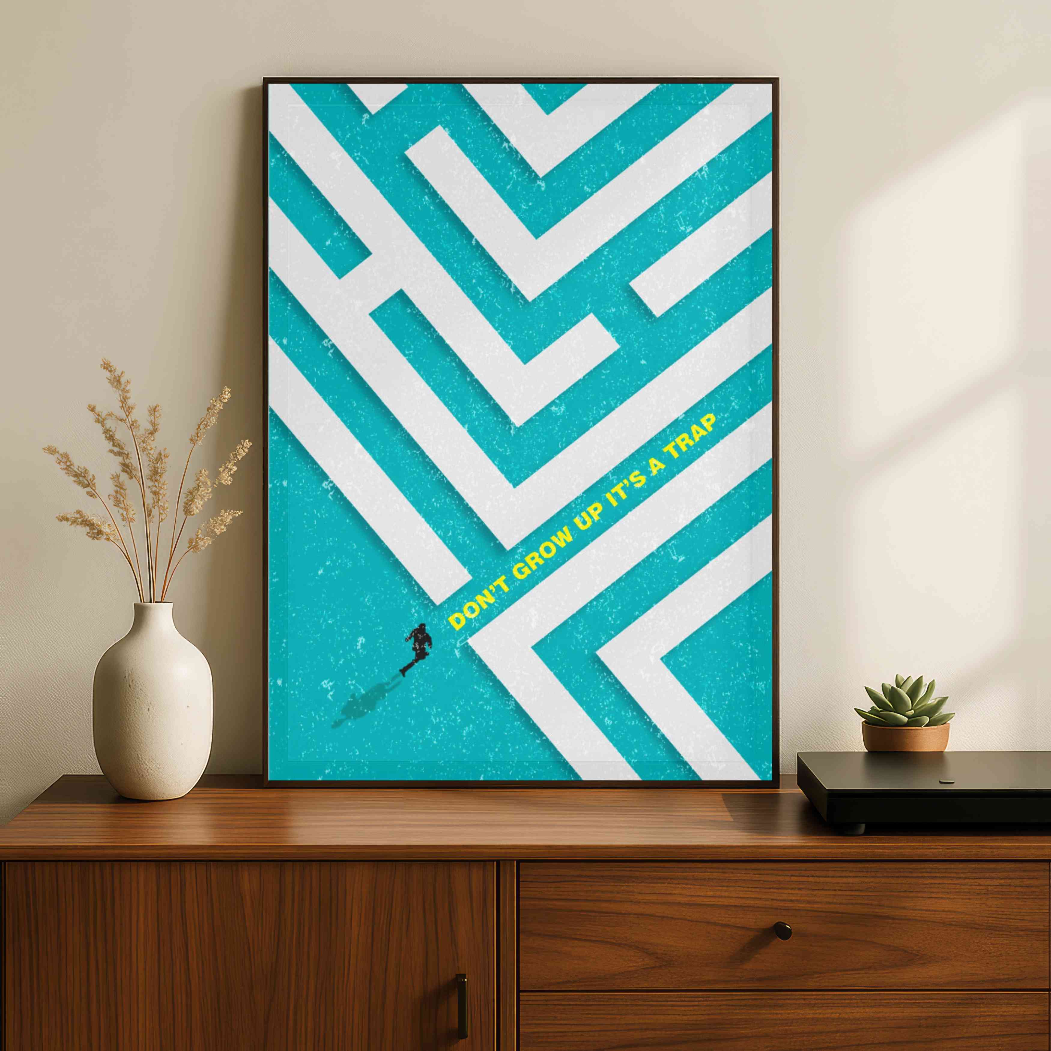 "Don't Grow Up It's A Trap" Geometric Maze Poster | Vertical Borderless Art Frame Poster Premium Wall Art Canvas by MeriDeewar