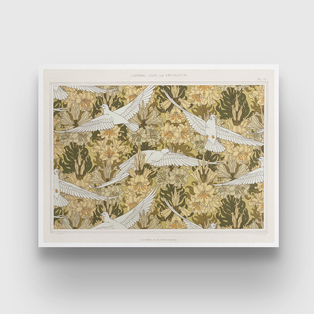 Doves Art And Flowers 3 : 4 Horizontal New Premium Wall Art Canvas by MeriDeewar