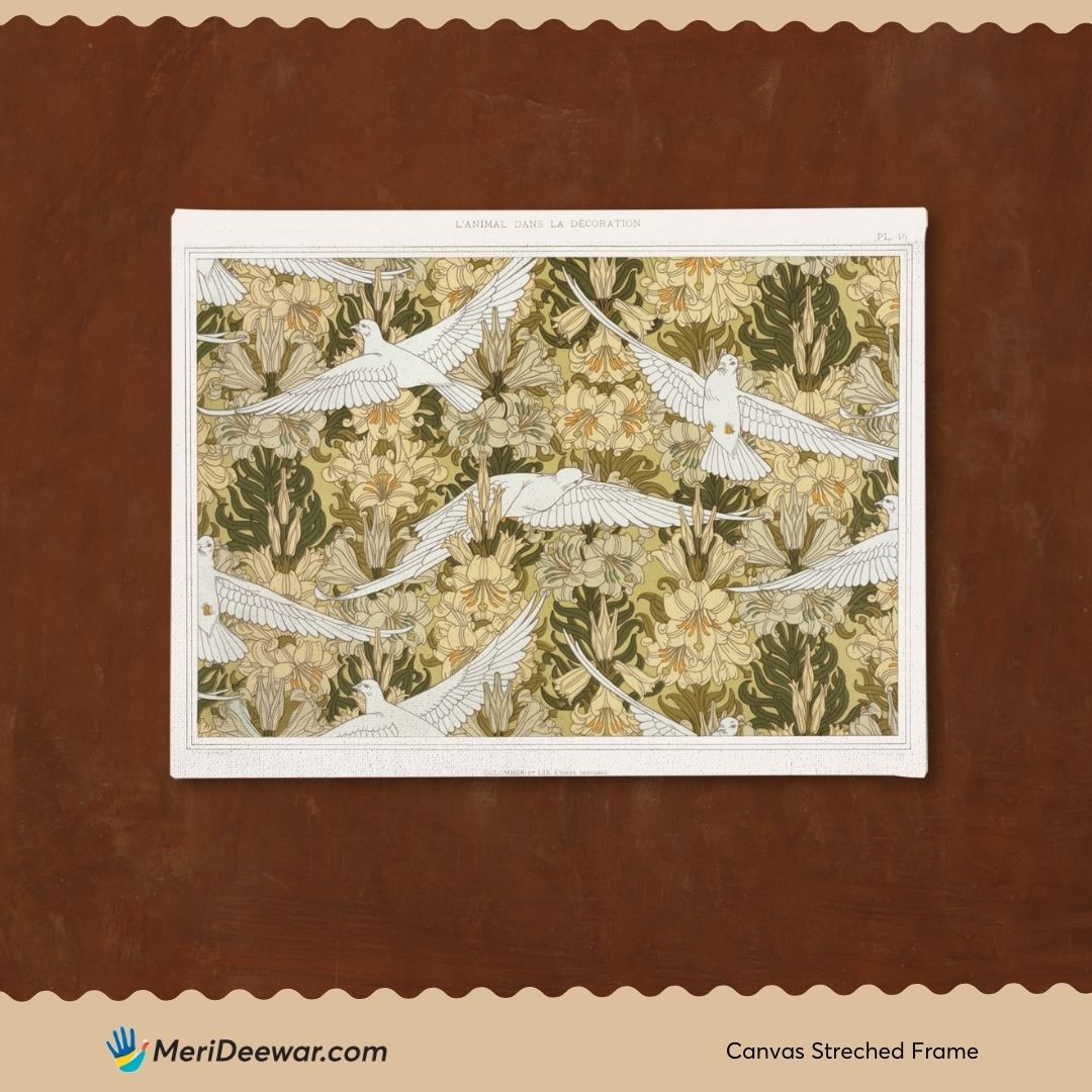 Doves Art And Flowers 3 : 4 Horizontal New Premium Wall Art Canvas by MeriDeewar