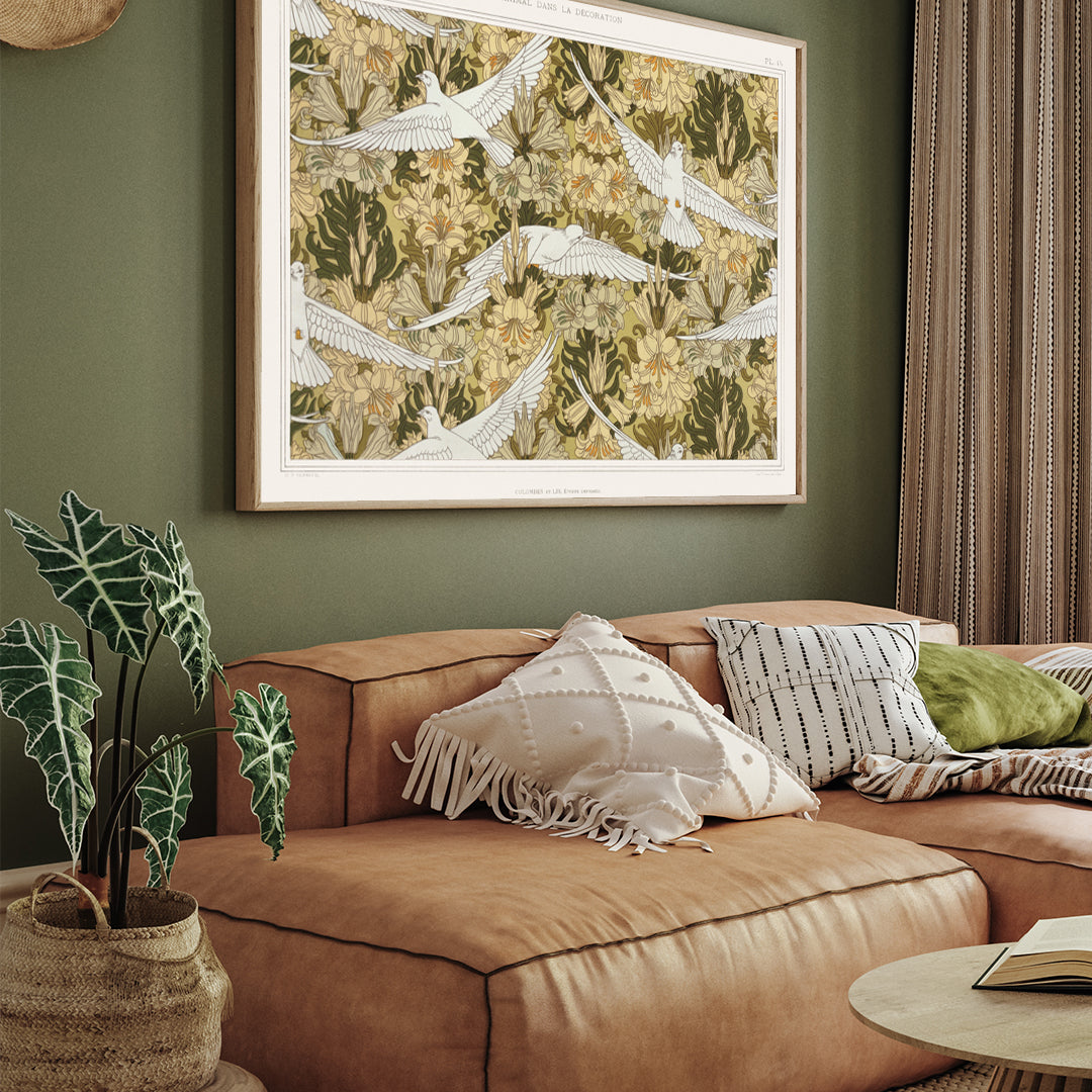 Doves Art And Flowers 3 : 4 Horizontal New Premium Wall Art Canvas by MeriDeewar