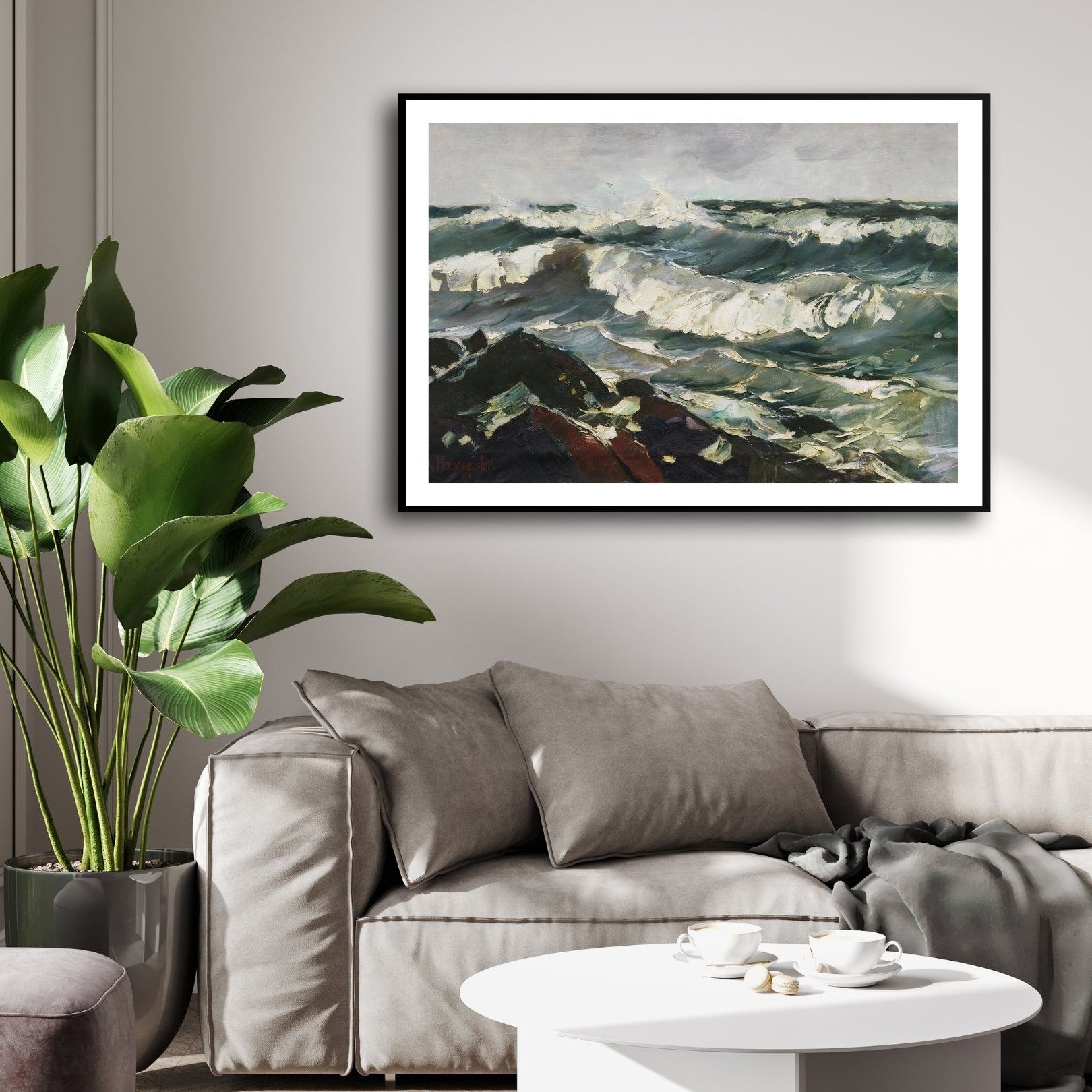 Dramatic Ocean Wave Seascape Wall Art 2 : 3 Horizontal Premium Wall Art Canvas by MeriDeewar