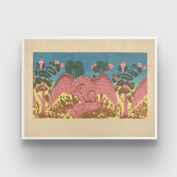 Eagle and Rabbit Bandbox Design 3 : 4 Horizontal New Premium Wall Art Canvas by MeriDeewar