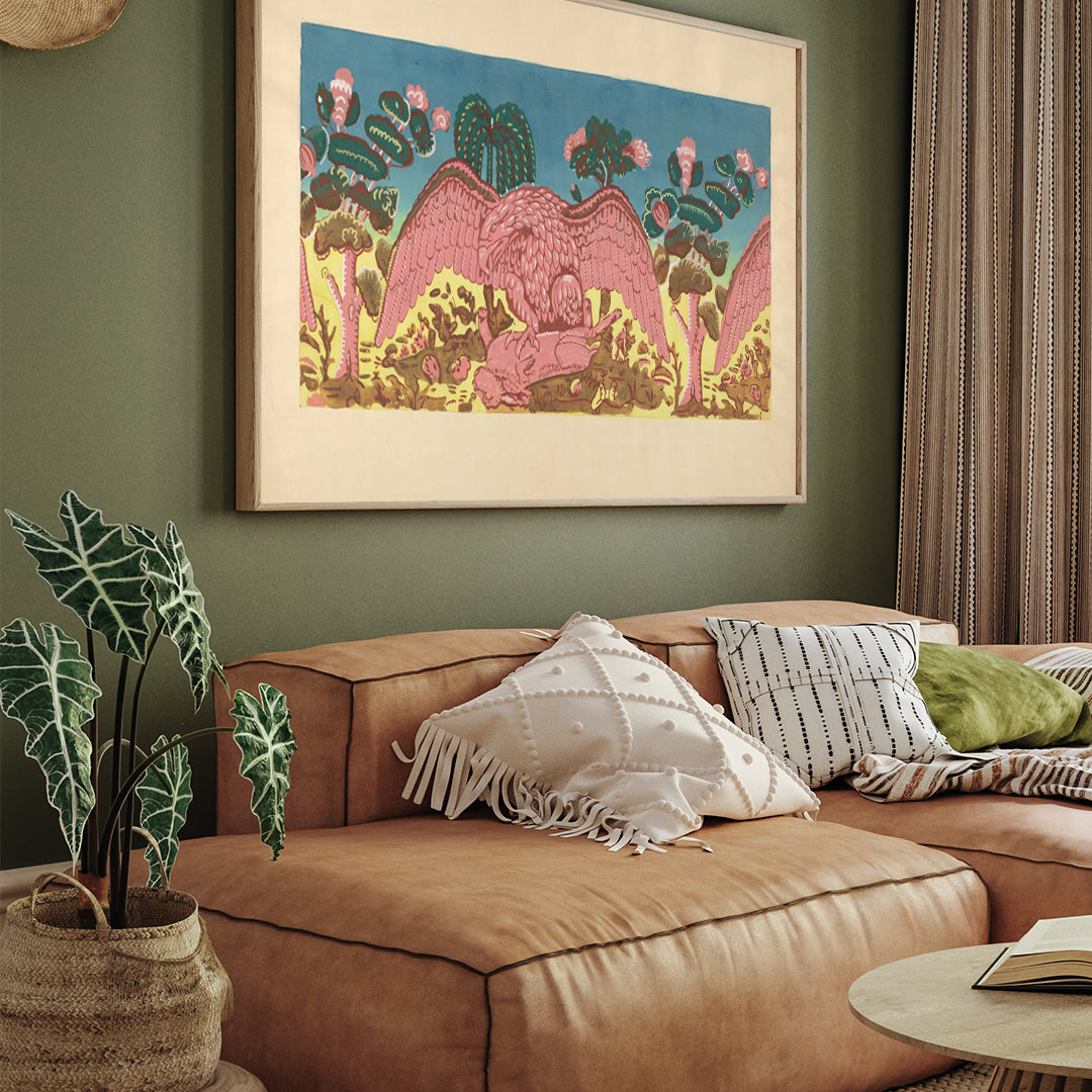 Eagle and Rabbit Bandbox Design 3 : 4 Horizontal New Premium Wall Art Canvas by MeriDeewar