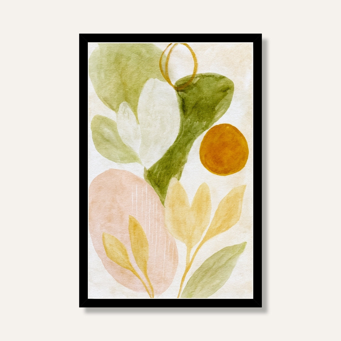 Earth & Light Forms Wall Art ( Muted abstract shapes – green, beige, ochre tones ) 2 : 3 Vertical Premium Wall Art Canvas by MeriDeewar