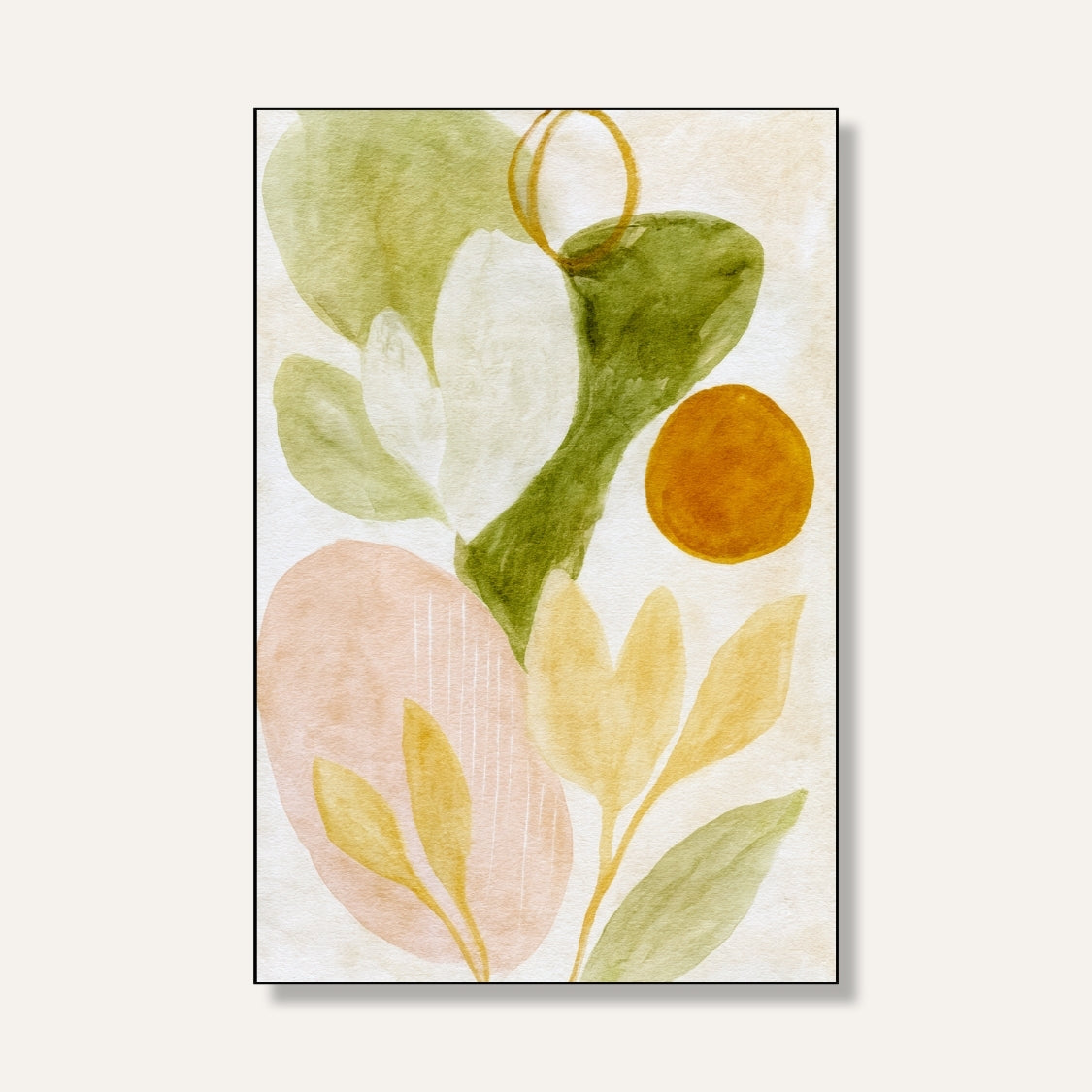 Earth & Light Forms Wall Art ( Muted abstract shapes – green, beige, ochre tones ) 2 : 3 Vertical Premium Wall Art Canvas by MeriDeewar