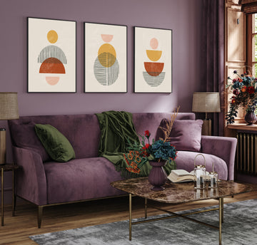 Earth Tone Geometric Set of 3 Walls Premium Wall Art Canvas by MeriDeewar