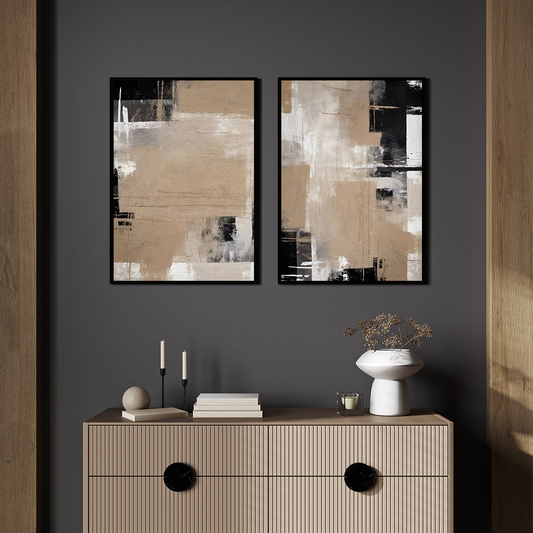 Elegant Abstract Canvas Painting - Black, White, Beige Tones Walls Premium Wall Art Canvas by MeriDeewar