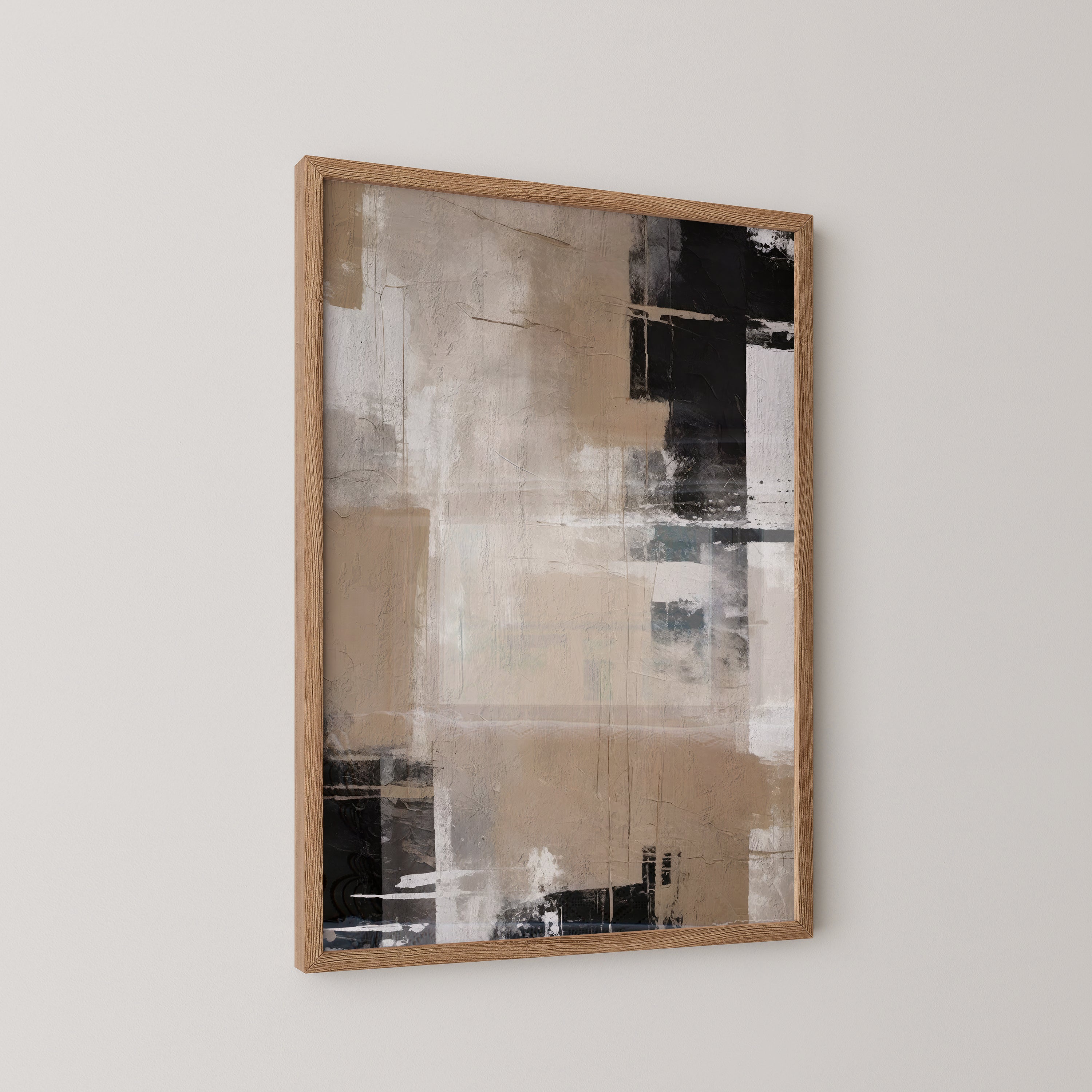 Elegant Abstract Canvas Painting - Black, White, Beige Tones Walls Premium Wall Art Canvas by MeriDeewar