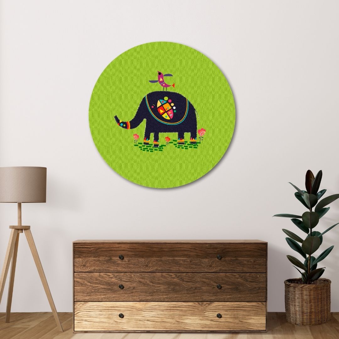 Elephant Lake Painting Circular Canvas Frame Circular Canvas Frame Premium Wall Art Canvas by MeriDeewar