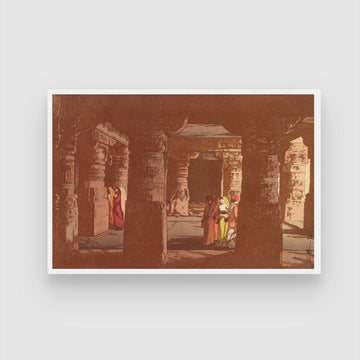 Ellora Cave Temple – Yoshida Hiroshi Japanese Woodblock Print 2 : 3 Horizontal Premium Wall Art Canvas by MeriDeewar
