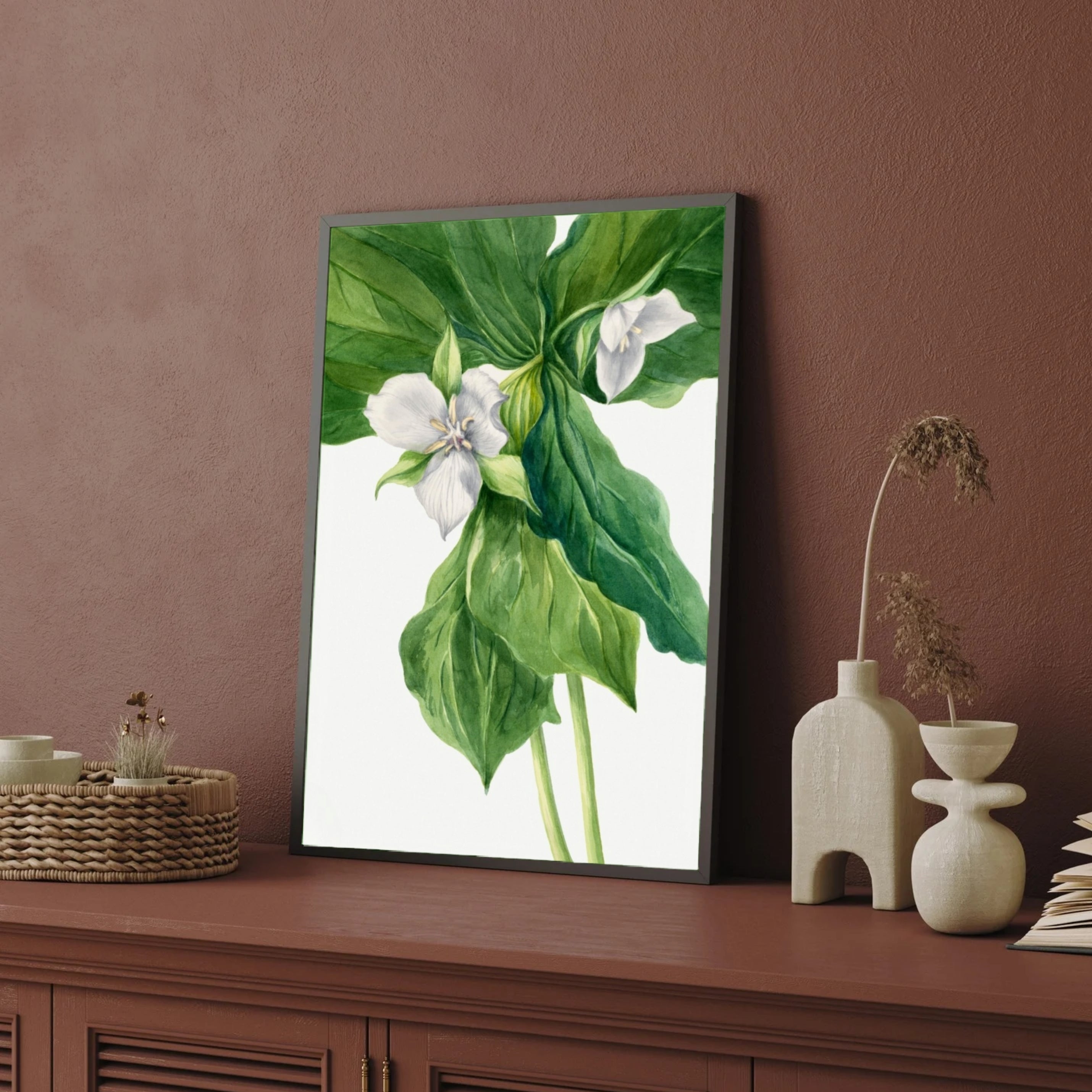 Ethereal Harmony – Green and White Botanical Wall Art Print 2 : 3 Vertical Premium Wall Art Canvas by MeriDeewar