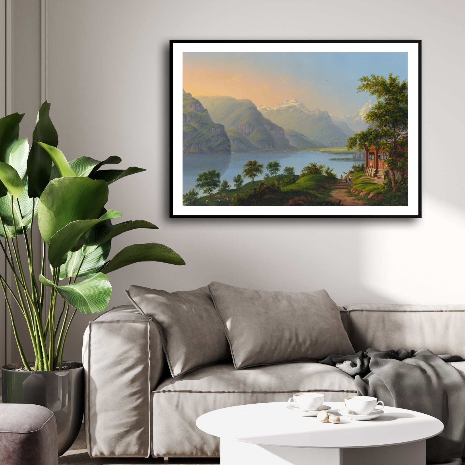 Evening Calm – Lakeside Village Landscape Wall Art 2 : 3 Horizontal Premium Wall Art Canvas by MeriDeewar