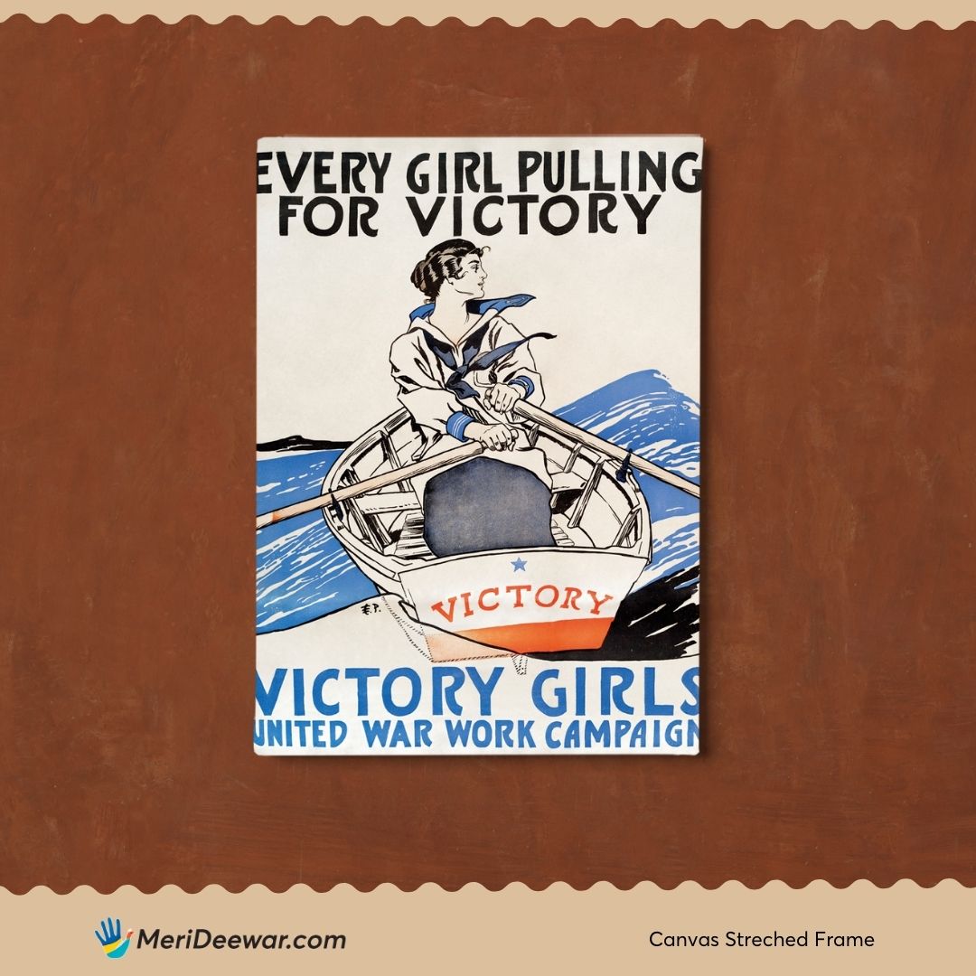 Every Girl Pulling for Victory Vintage Poster 3 : 4 Vertical New Premium Wall Art Canvas by MeriDeewar