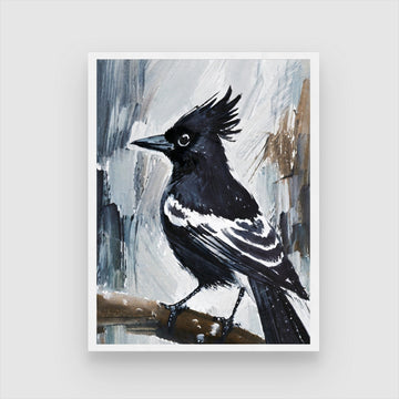 Expressive Black Jay Bird Abstract Painting - Enhance Your Walls 3 : 4 Vertical New Premium Wall Art Canvas by MeriDeewar