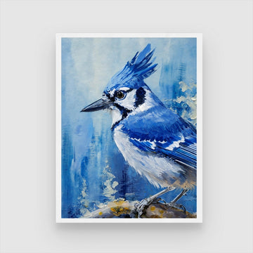 Expressive Jay Bird Abstract Painting: Add Color to Your Walls 3 : 4 Vertical New Premium Wall Art Canvas by MeriDeewar