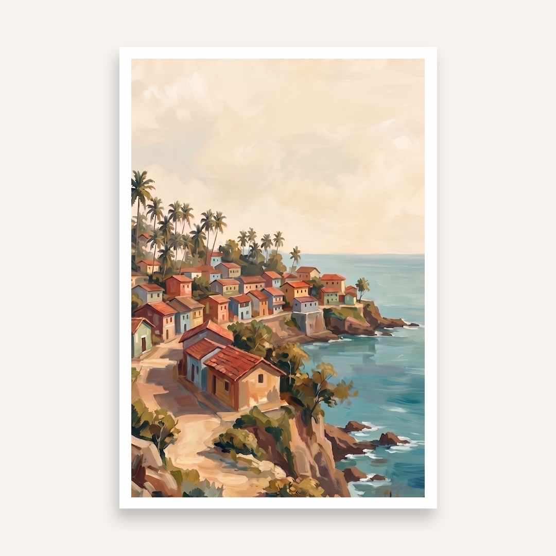 "Konkan Village" Seascape Architecture Giclée Print | Fine Art Wall Art 2 : 3 Vertical Premium Wall Art Canvas by MeriDeewar