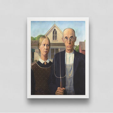 Farmer Couple/ American Gothic by Grant Wood Painting 3 : 4 Vertical New Premium Wall Art Canvas by MeriDeewar