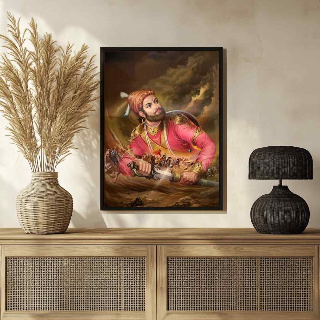 Fierce Chhatrapati Shivaji Maharaj Warrior Portrait | Edge-to-Edge Oil Painting Print 2 : 3 Vertical Premium Wall Art Canvas by MeriDeewar