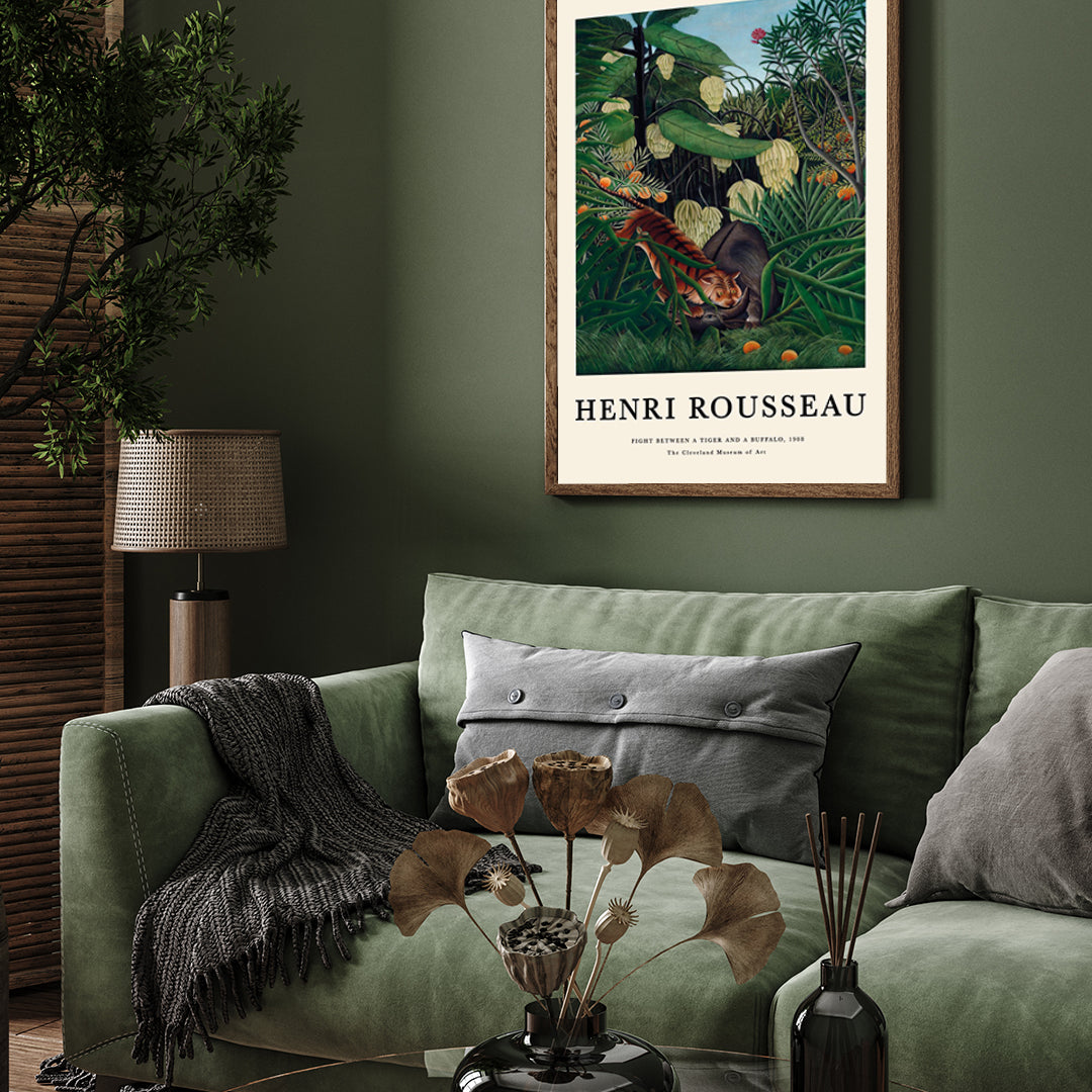 Fight Between a Tiger and a Buffalo by Henri Rousseau 3 : 4 Vertical New Premium Wall Art Canvas by MeriDeewar